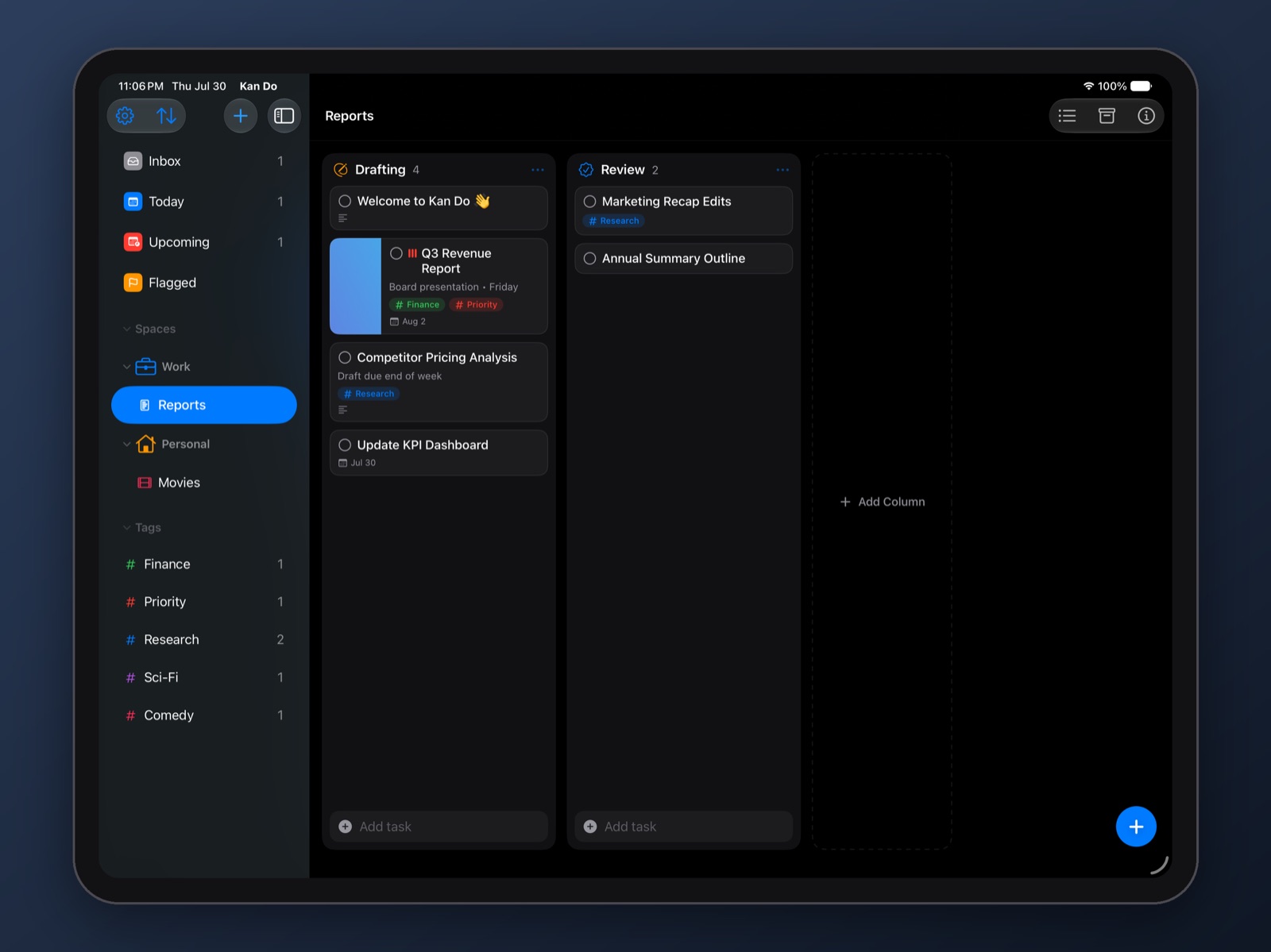 Kan Do in dark mode on iPad