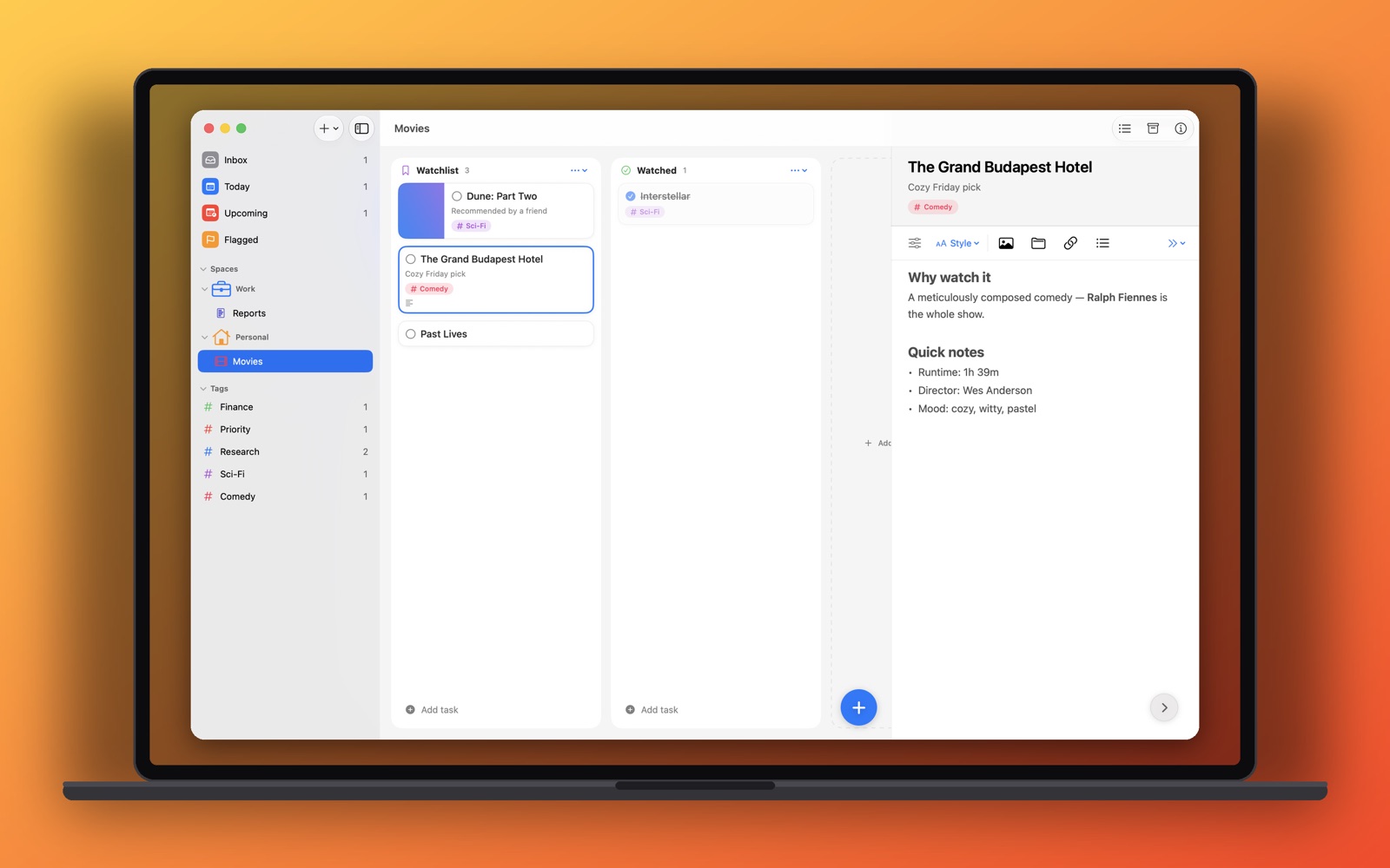 The notes editor on the Mac