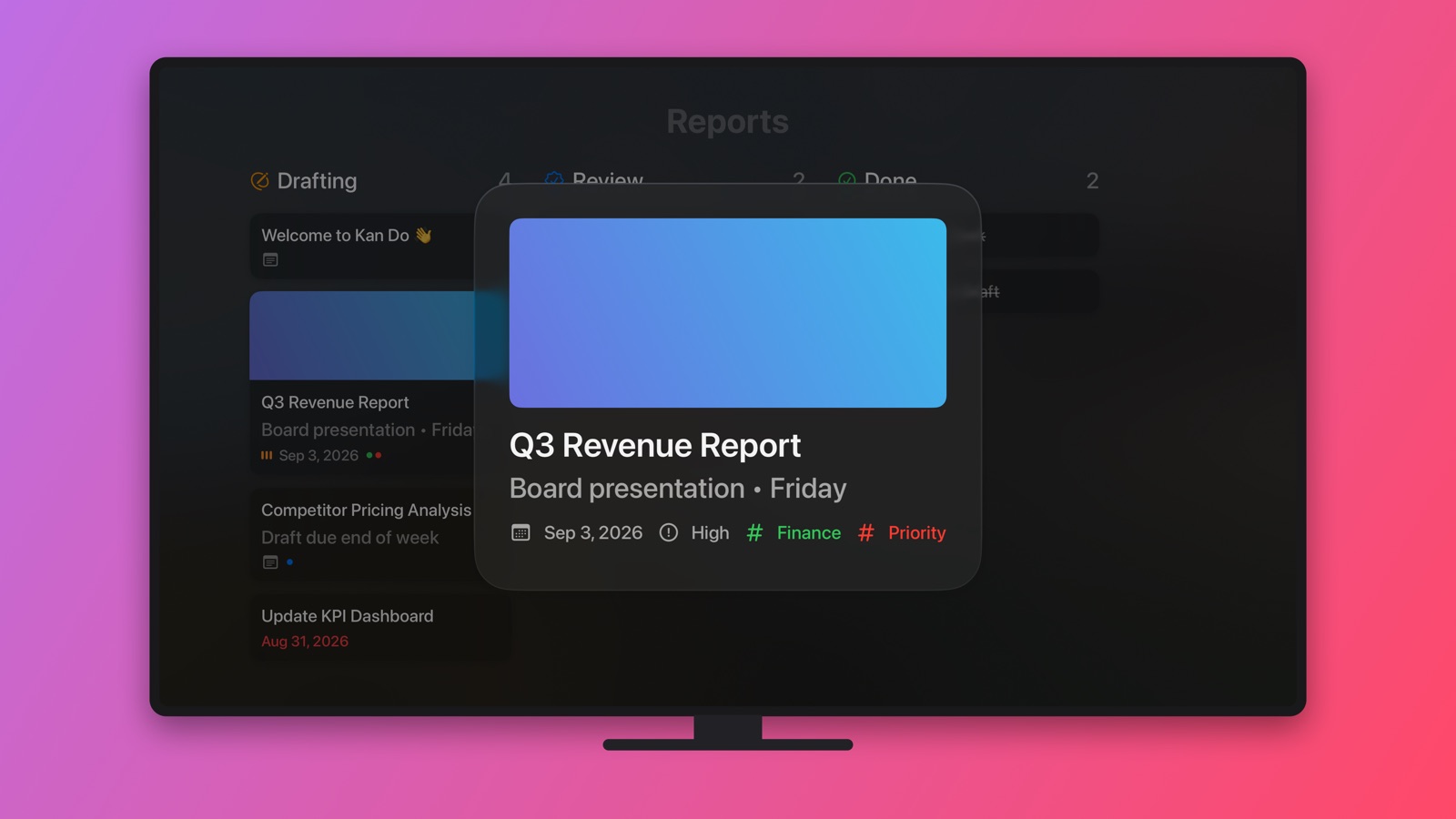 A task closeup on Apple TV
