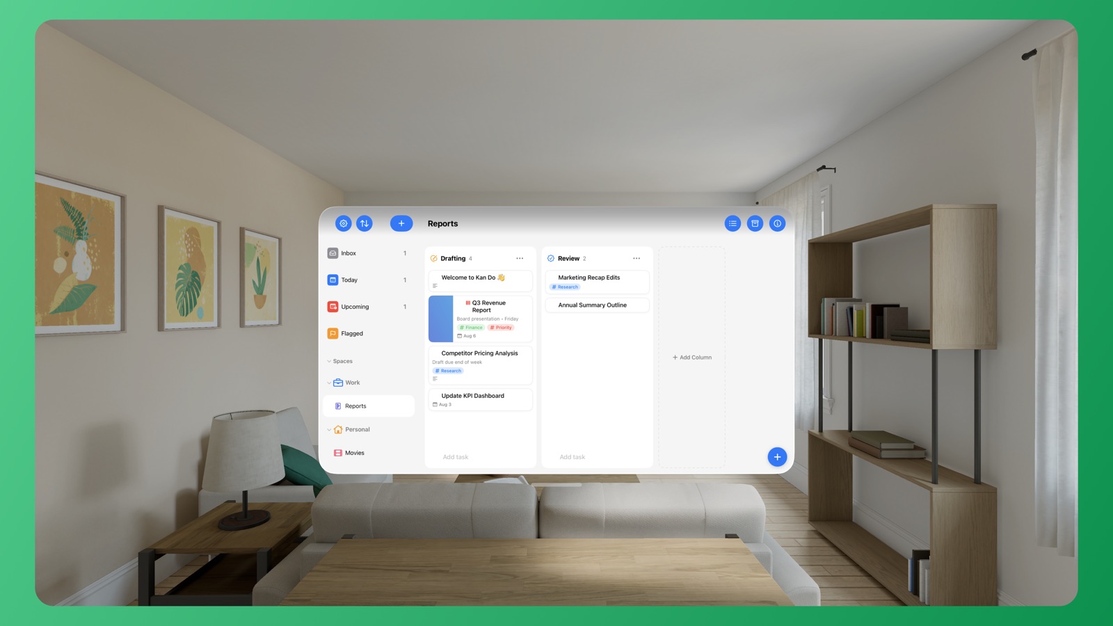 Kan Do on Apple Vision Pro showing a board